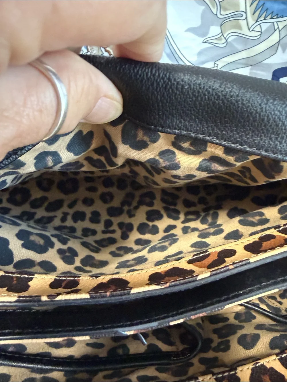 Tory Burch Black Leather Crossbody with Leopard Print Panel